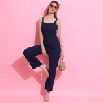 Navy Blue Square Neck Basic Jumpsuit