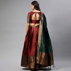 Woven Design Semi-Stitched Lehenga & Unstitched Blouse With Dupatta